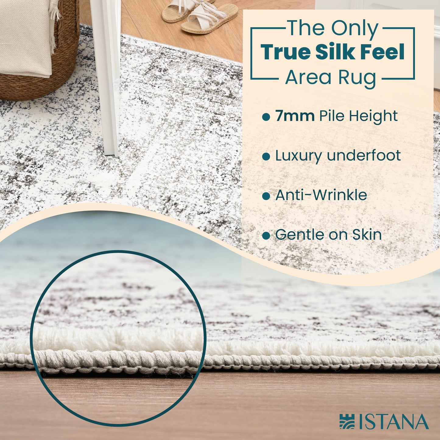 Istana Rugs 3x5 - Grey & Beige Area Rugs - Kid & Pet Friendly Washable Rugs 3x5