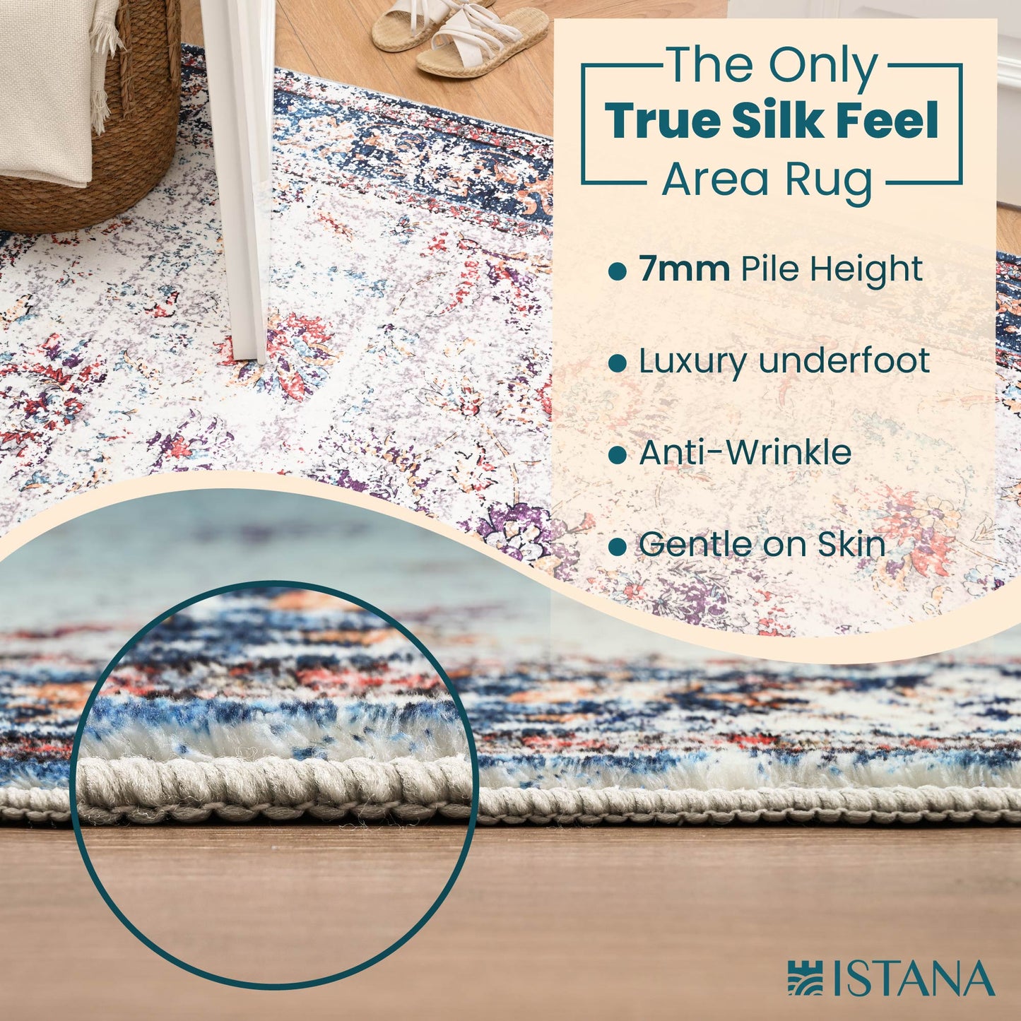 Istana Rugs 3x5 - Multi-Colored Area Rug 3x5 - Kid & Pet Friendly Washable Rugs 3x5