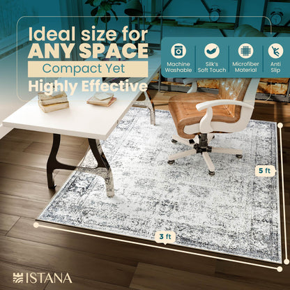 Istana Rugs 3x5 - Navy Rugs for Bedroom - Kid & Pet Friendly 3x5 Rug Non Slip