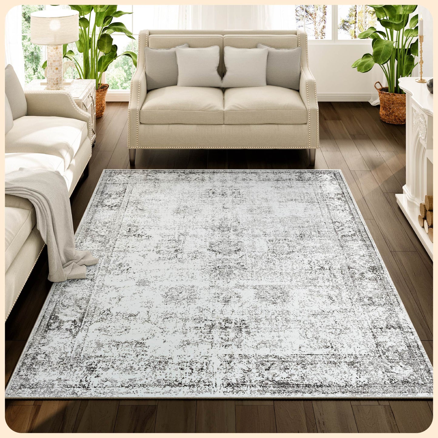 Istana 5x7 Rugs - Gray & Beige Area Rug - Kid & Pet Friendly Living Room Area Rugs 5x7