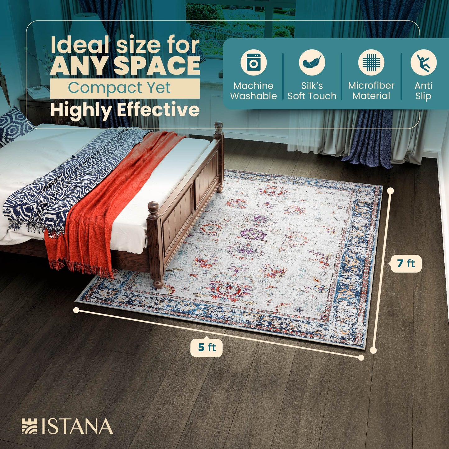 Istana Area Rug for Living Room - Colorful Rugs - Kid & Pet Friendly Living Room Carpets