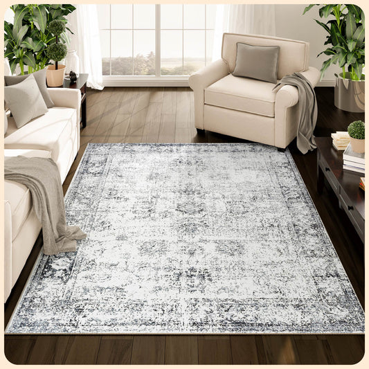 Istana Washable Rugs 5x7 - Navy Area Rug - Kid & Pet Friendly Washable Area Rugs 5x7