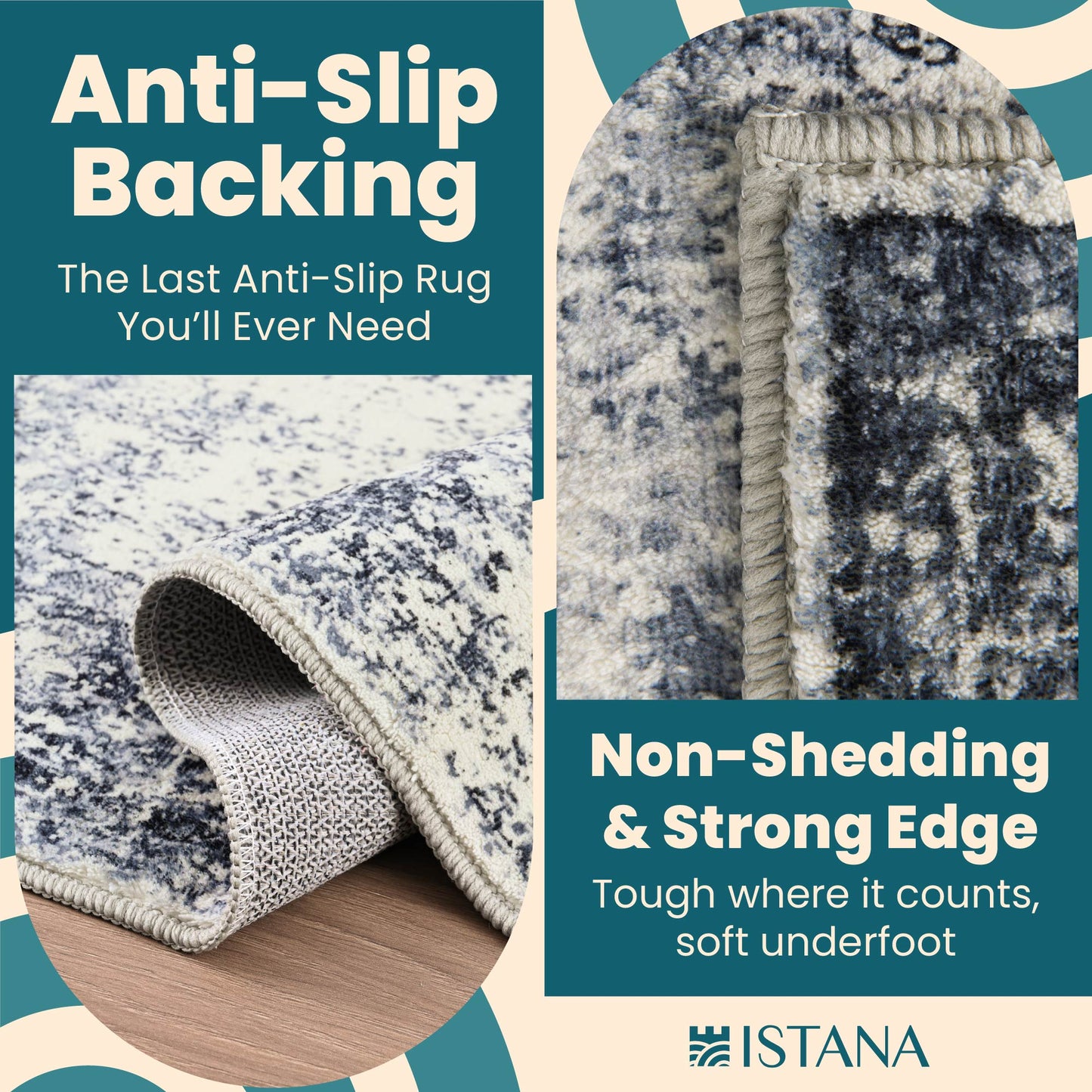 Istana Washable Rugs 5x7 - Navy Area Rug - Kid & Pet Friendly Washable Area Rugs 5x7