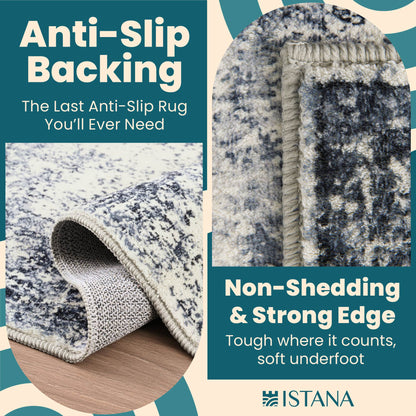 Istana Washable Rugs 5x7 - Navy Area Rug - Kid & Pet Friendly Washable Area Rugs 5x7