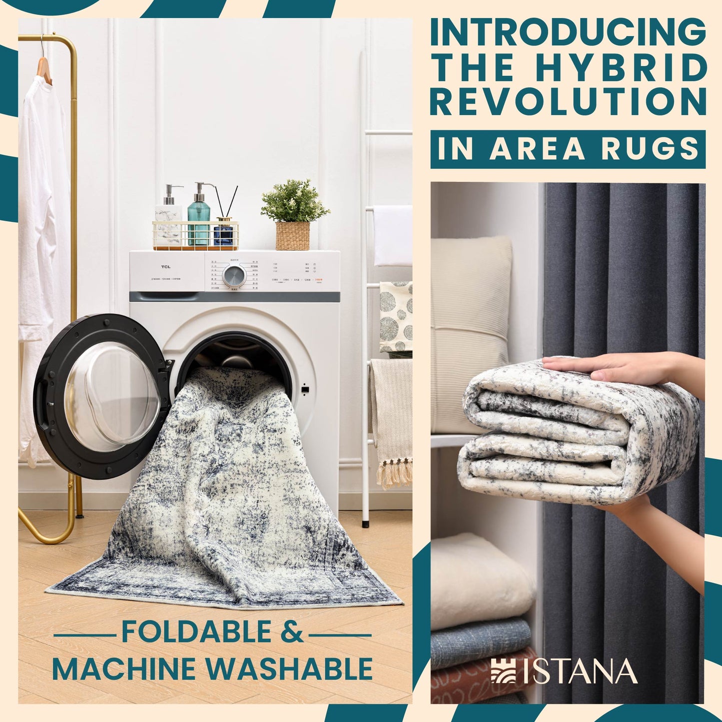 Istana Washable Rugs 5x7 - Navy Area Rug - Kid & Pet Friendly Washable Area Rugs 5x7