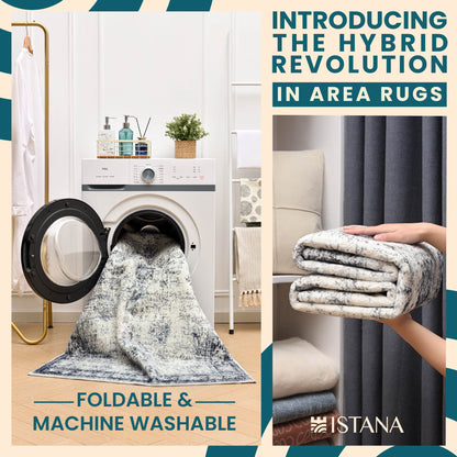 Istana Washable Rugs 5x7 - Navy Area Rug - Kid & Pet Friendly Washable Area Rugs 5x7