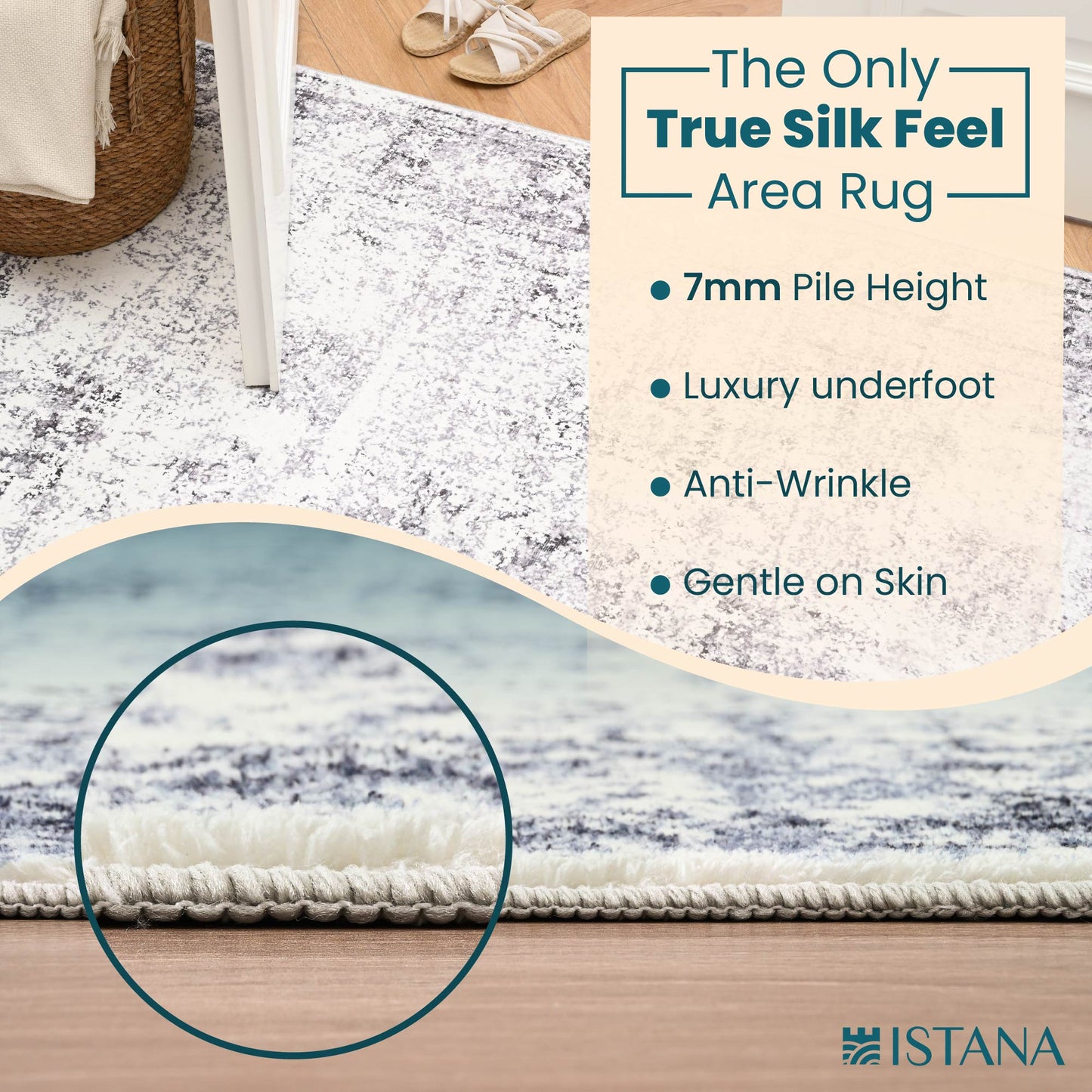 Istana Washable Rugs 5x7 - Navy Area Rug - Kid & Pet Friendly Washable Area Rugs 5x7