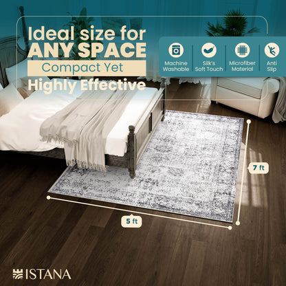 Istana Washable Rugs 5x7 - Navy Area Rug - Kid & Pet Friendly Washable Area Rugs 5x7