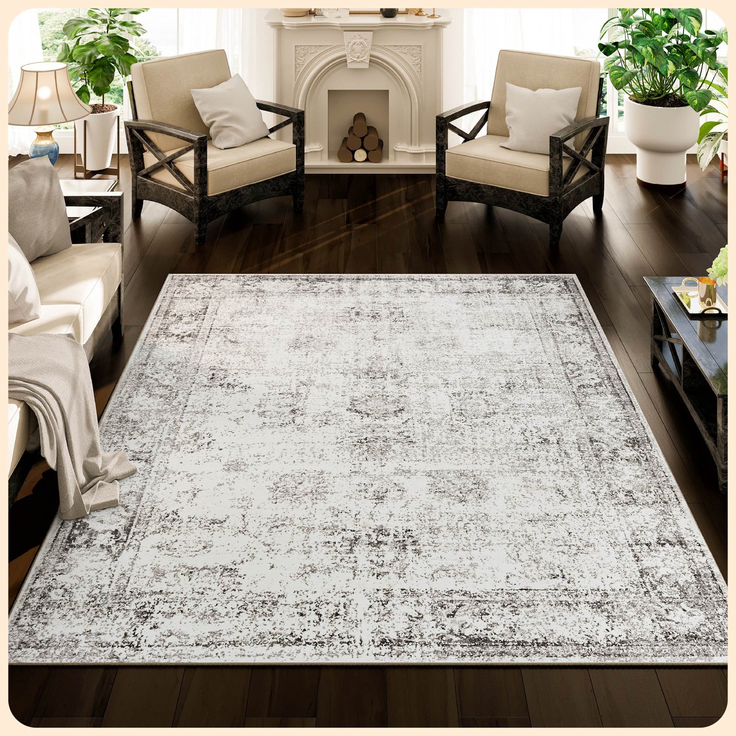 Istana 8x10 Rug – Grey & Beige Area Rug - Foldable Boho Rugs for Living Room 8x10