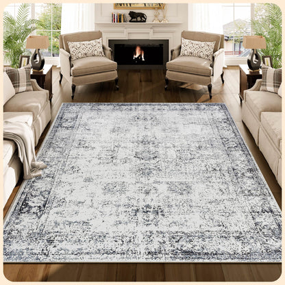 Istana Rugs 9x12 - Navy Living Room Rug - Foldable Farmhouse Rug 9x12